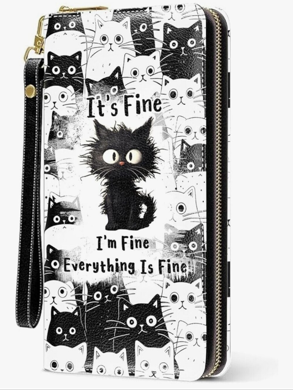 Cute Black & White Cat Wristlet Wallet - It's Fine Design